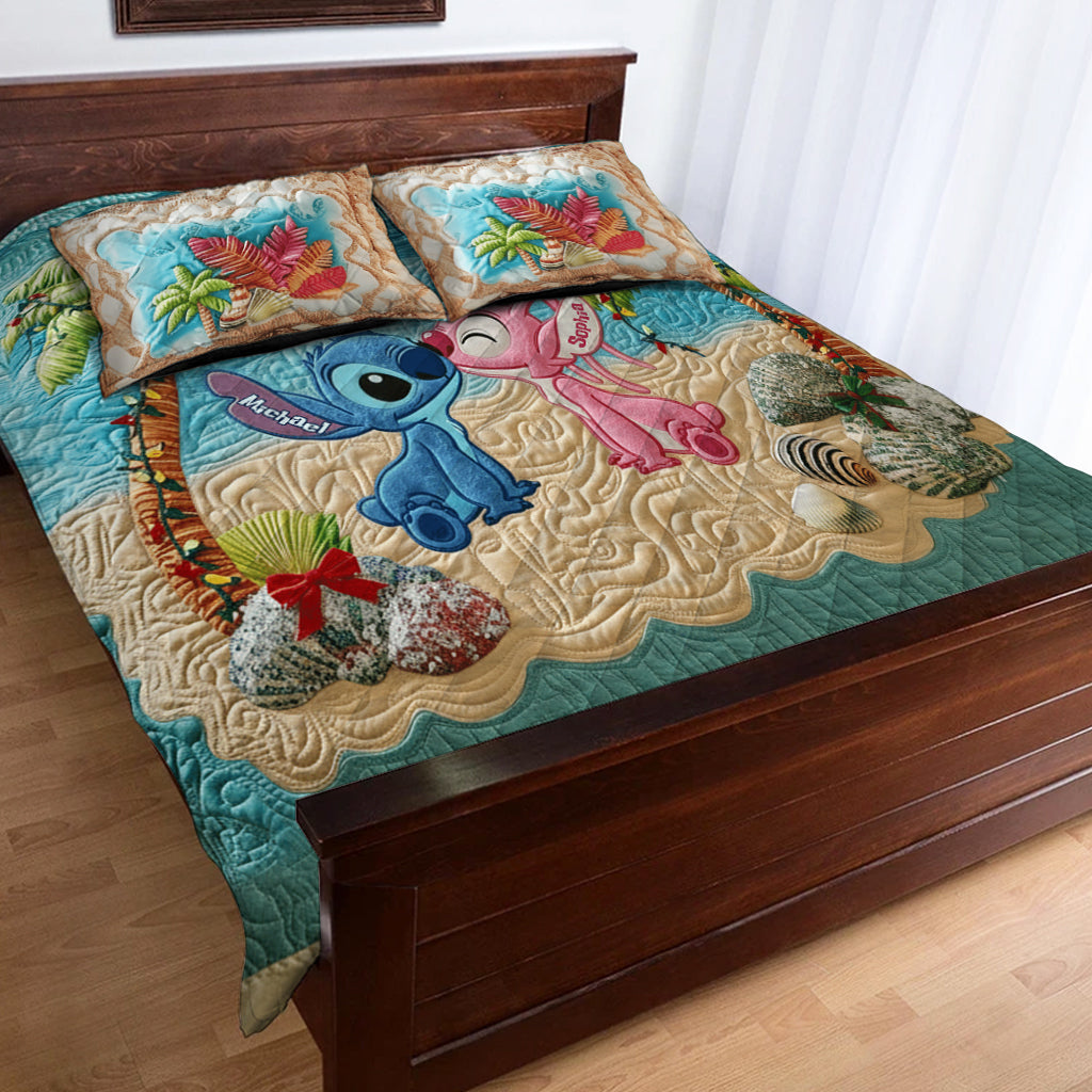Personalized Tropical Christmas Beach Quilt Set for Family Quilt Set GradoCreations