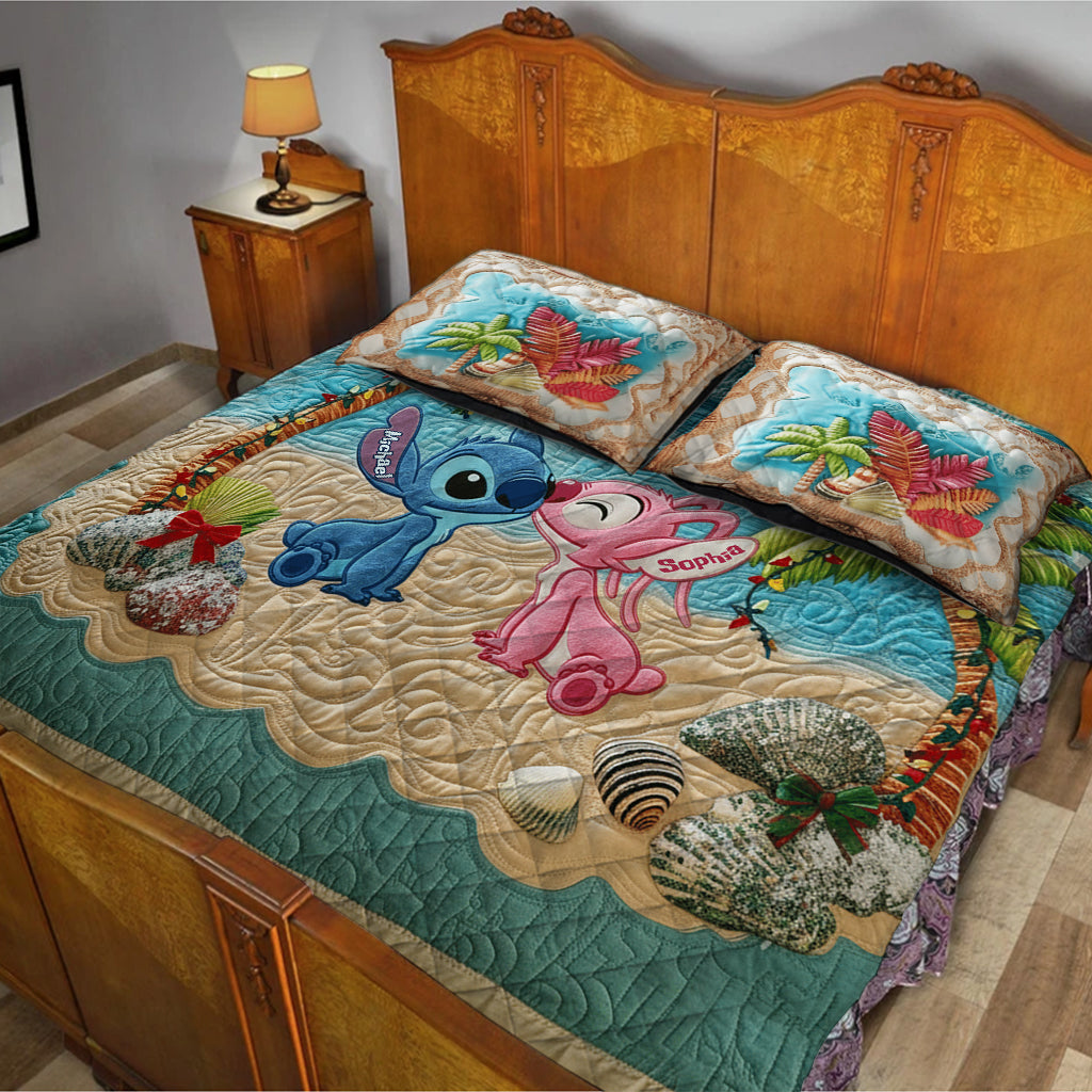 Personalized Tropical Christmas Beach Quilt Set for Family Quilt Set GradoCreations