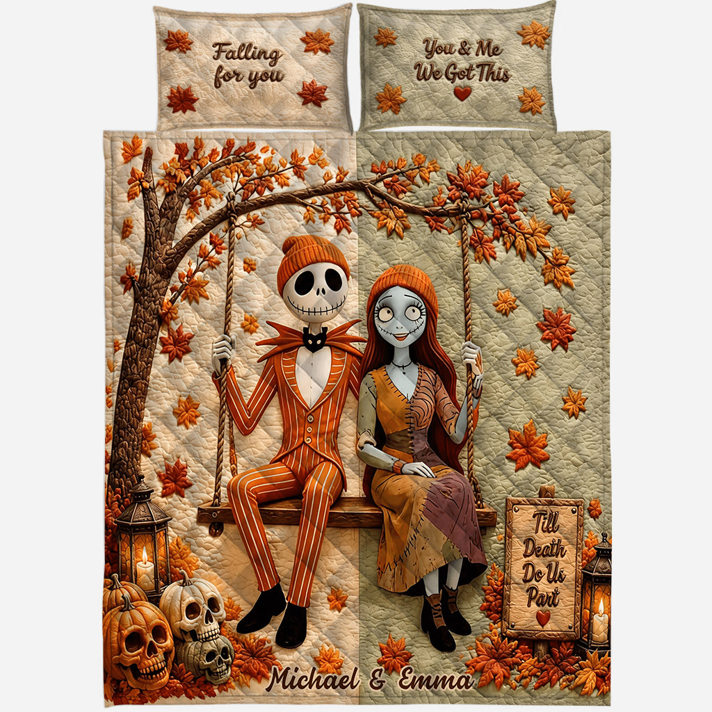 Personalized Nightmare Couple Quilt Set Gift for Him/Her - Autumn Vibes Quilt Set GradoCreations