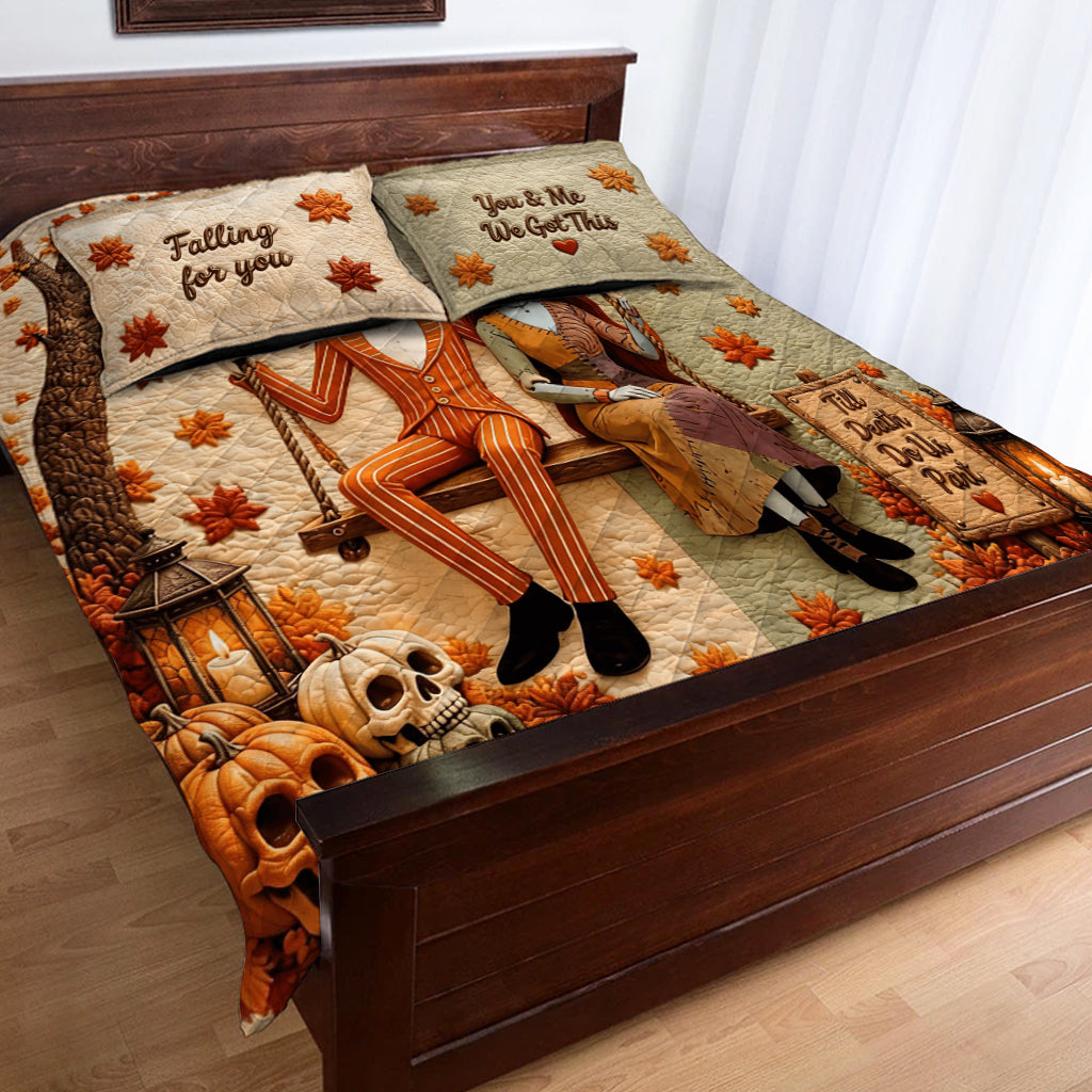 Personalized Nightmare Couple Quilt Set Gift for Him/Her - Autumn Vibes Quilt Set GradoCreations