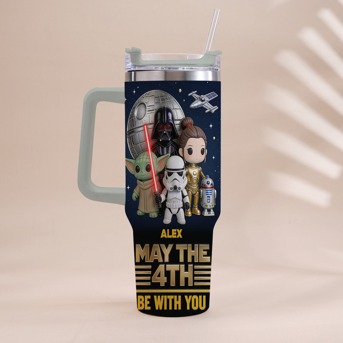 Personalized Star Wars May The 4th Tumbler with Handle Gift Tumbler With Handle GradoCreations