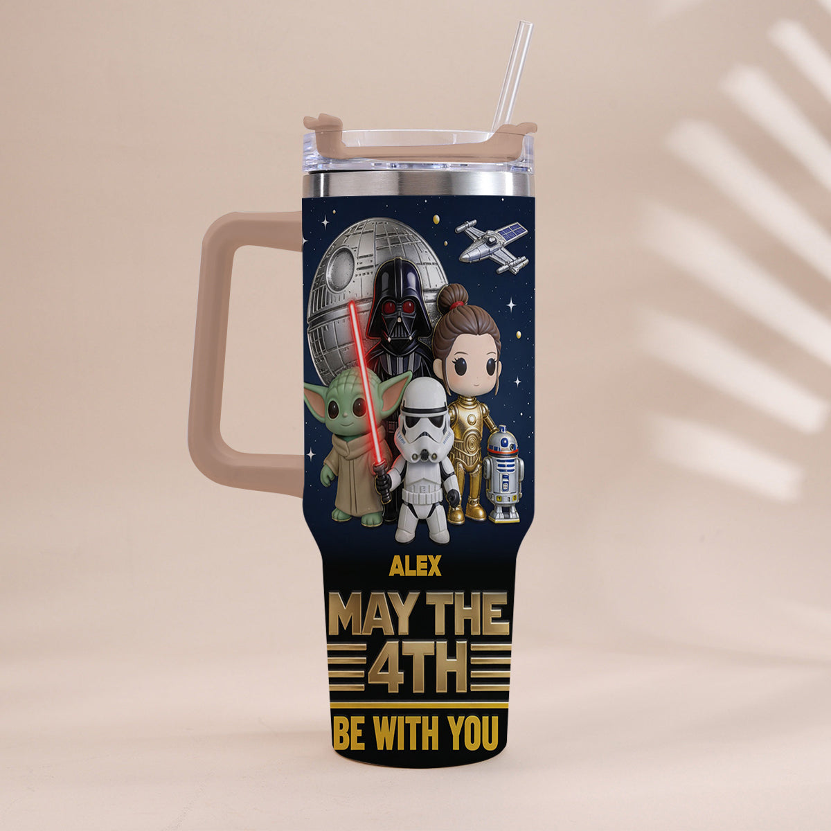 Personalized Star Wars May The 4th Tumbler with Handle Gift Tumbler With Handle GradoCreations
