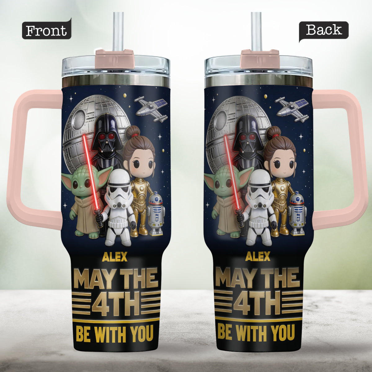 Personalized Star Wars May The 4th Tumbler with Handle Gift Tumbler With Handle GradoCreations