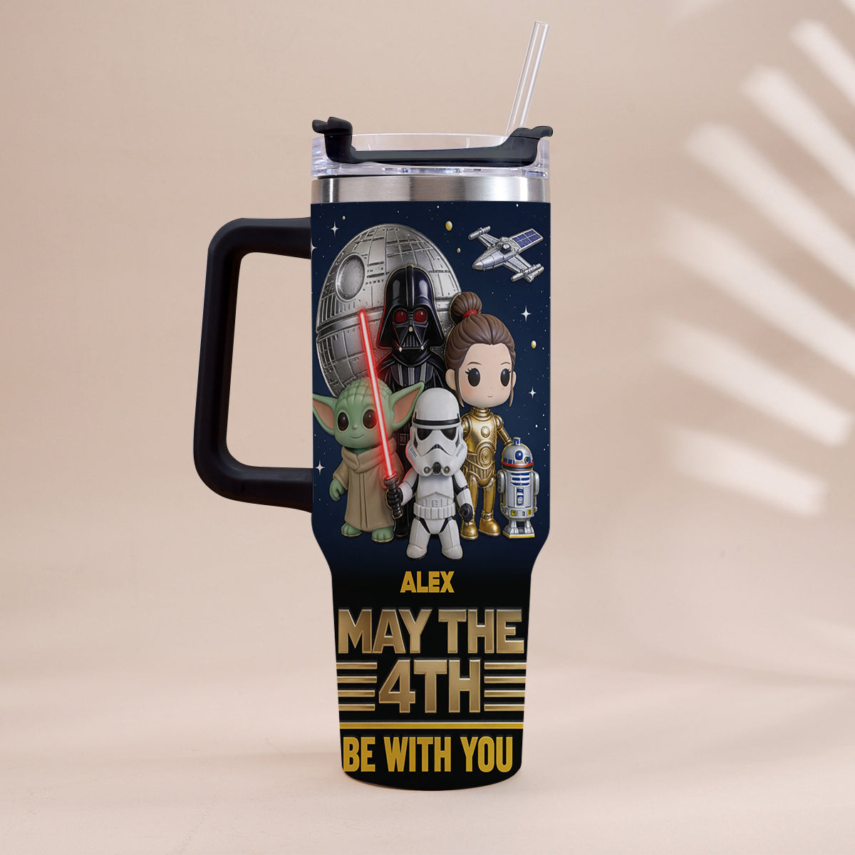 Personalized Star Wars May The 4th Tumbler with Handle Gift Tumbler With Handle GradoCreations