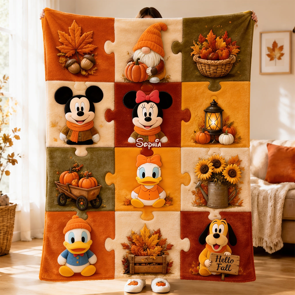 Personalized Cartoon Mouse Blanket Gift for Kids | Autumn Vibes Blanket GradoCreations