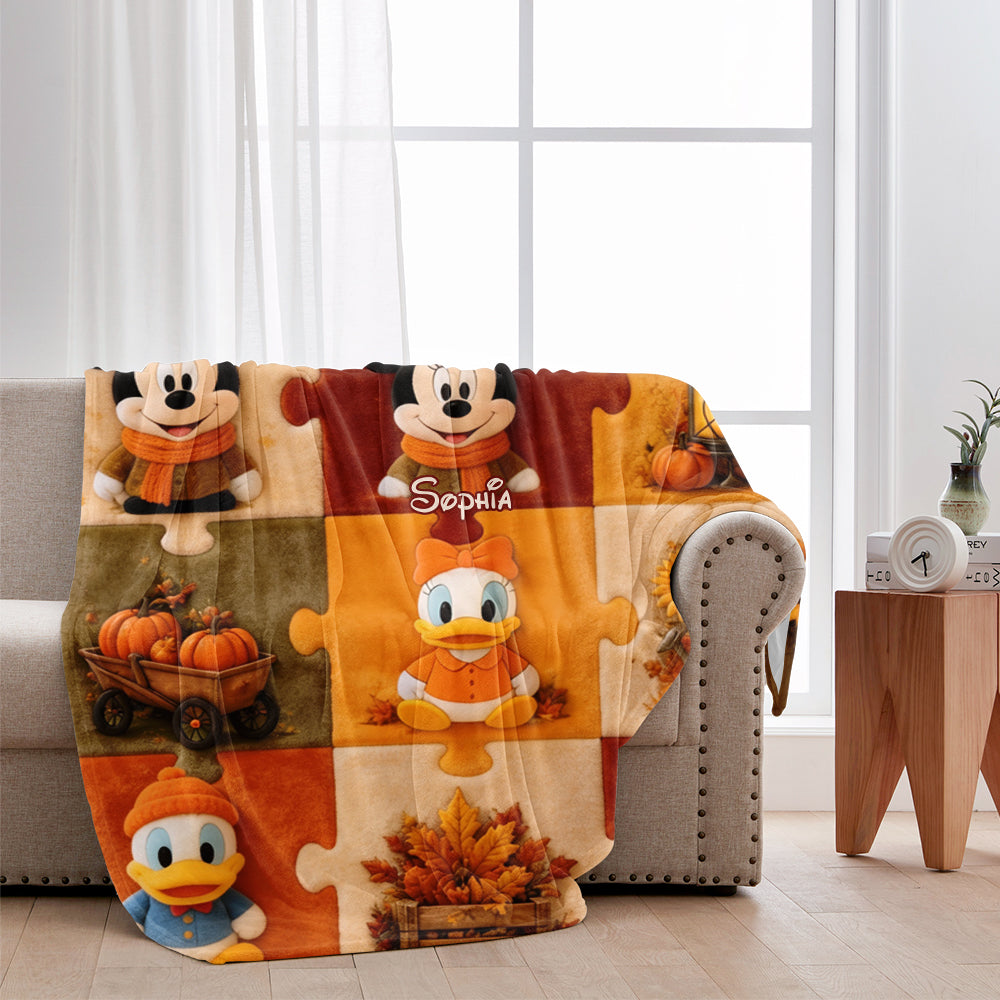 Personalized Cartoon Mouse Blanket Gift for Kids | Autumn Vibes Blanket GradoCreations