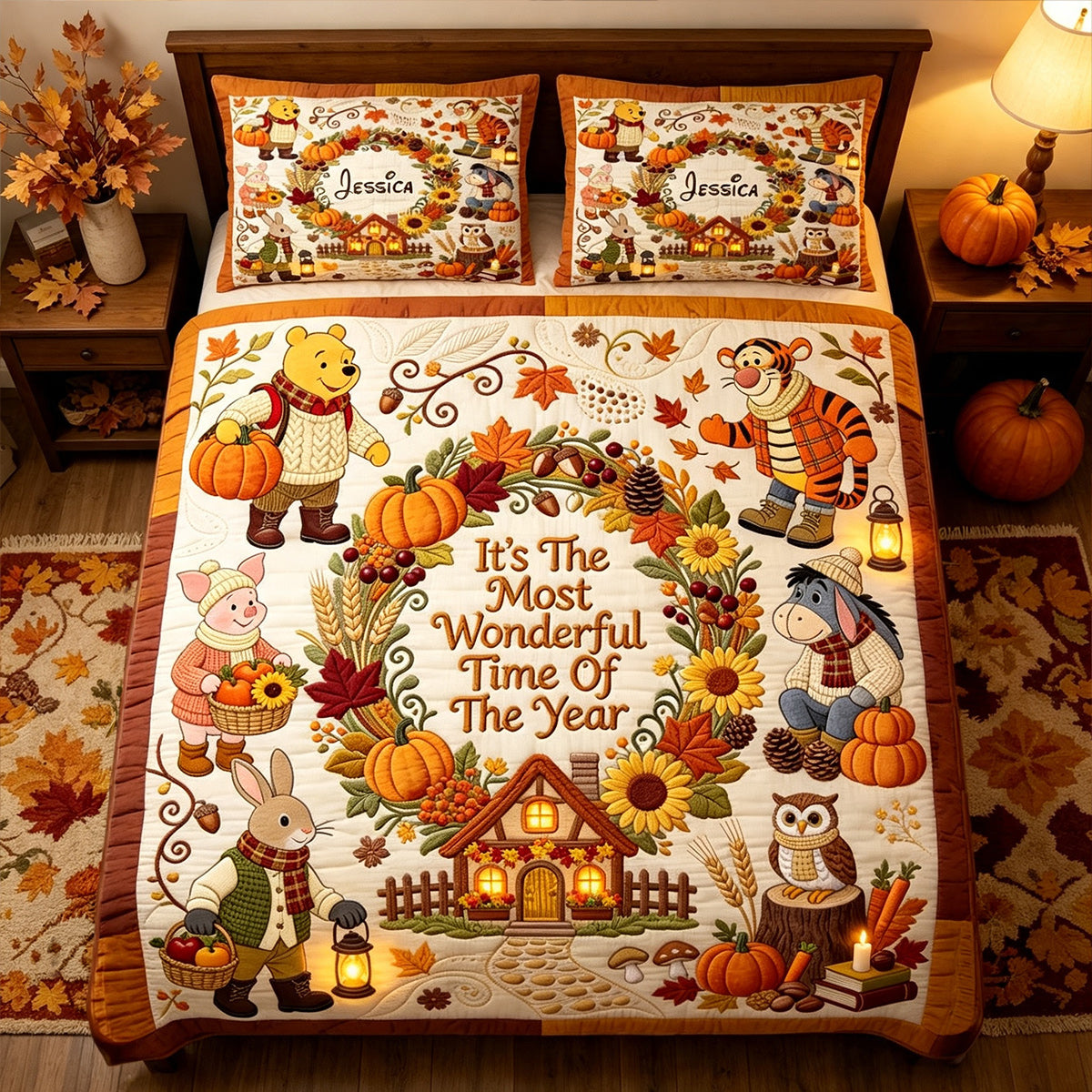 Personalized Quilted Bedding Set Fall Theme Gift for Movie Fans Quilted Bedding Set GradoCreations