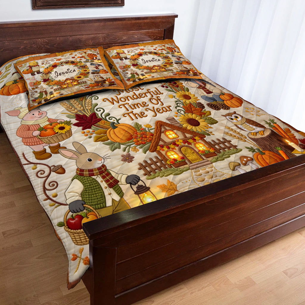 Personalized Autumn Quilt Set with Yellow Bear Design for Kids Quilt Set GradoCreations