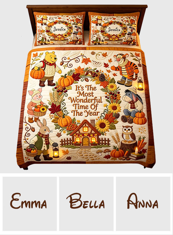 Personalized Autumn Quilt Set with Yellow Bear Design for Kids Quilt Set GradoCreations