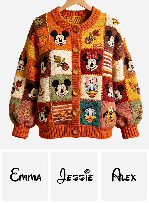 Personalized Fall Vibes Mouse Cardigan Sweater for Kids Cardigan Sweater GradoCreations