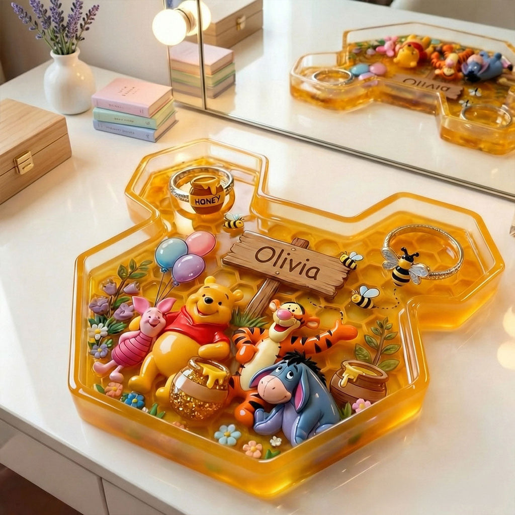 Personalized Yellow Bear Catch-All Tray for Kids - Acrylic Gift Catch-All Tray GradoCreations