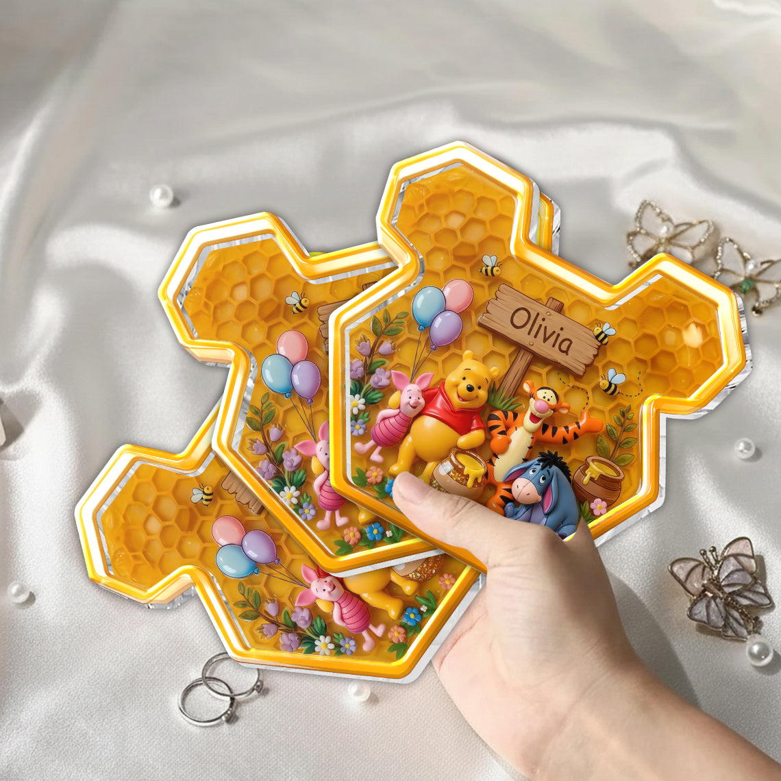Personalized Yellow Bear Catch-All Tray for Kids - Acrylic Gift Catch-All Tray GradoCreations