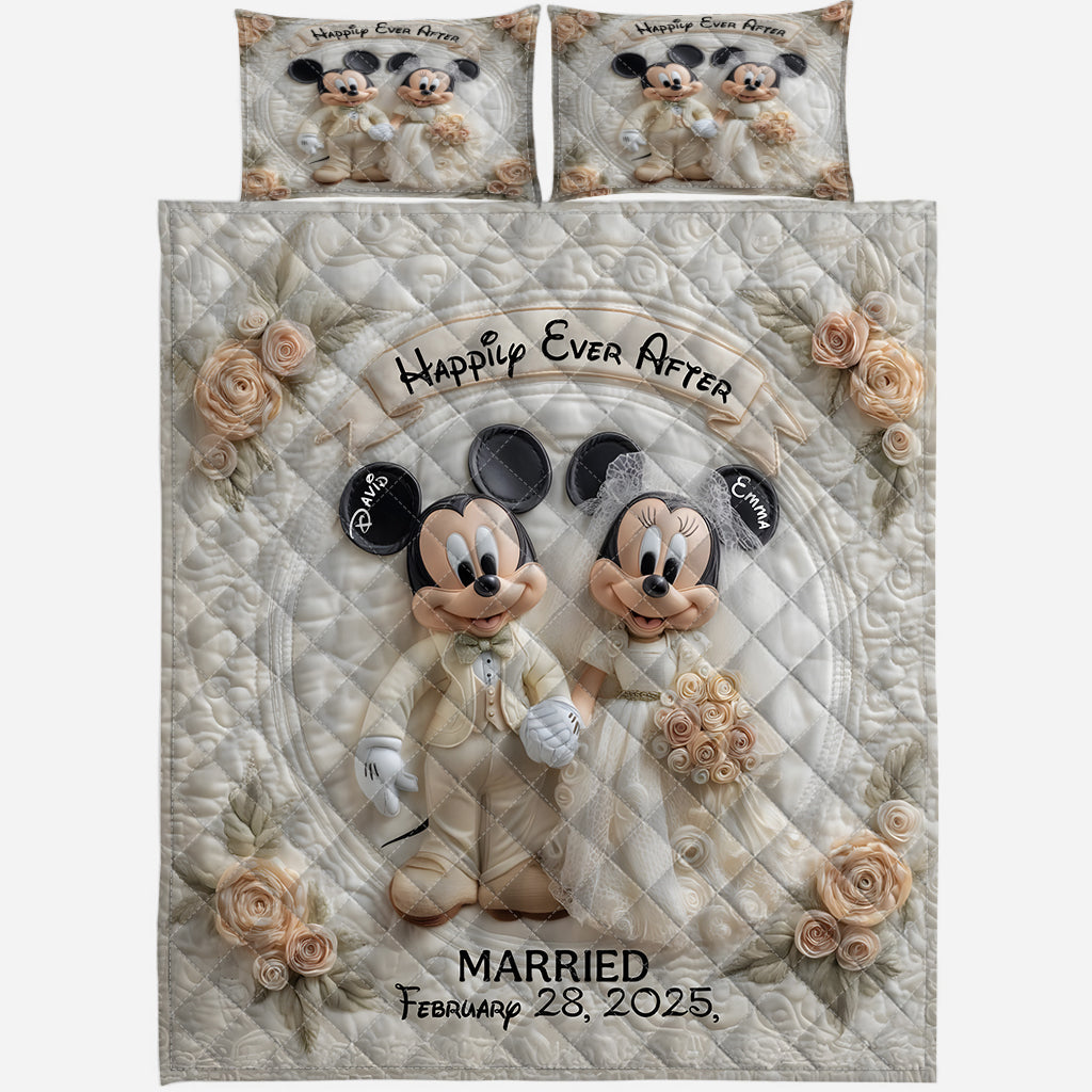 Personalized Happily Ever After Mouse Quilt Set for Couples Quilt Set GradoCreations