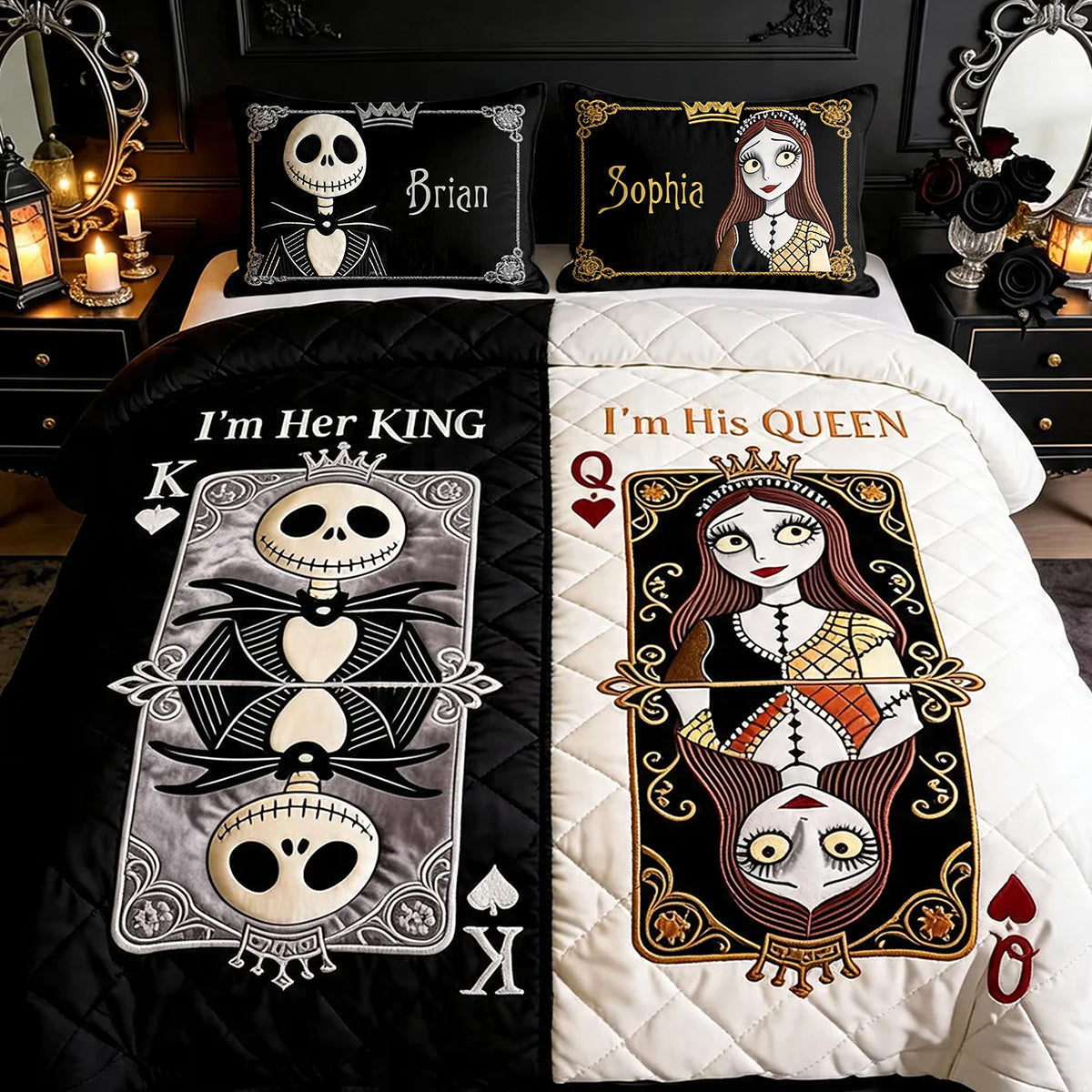 Personalized Nightmare Quilt Set His Queen Her King Bedspread Quilt Set GradoCreations