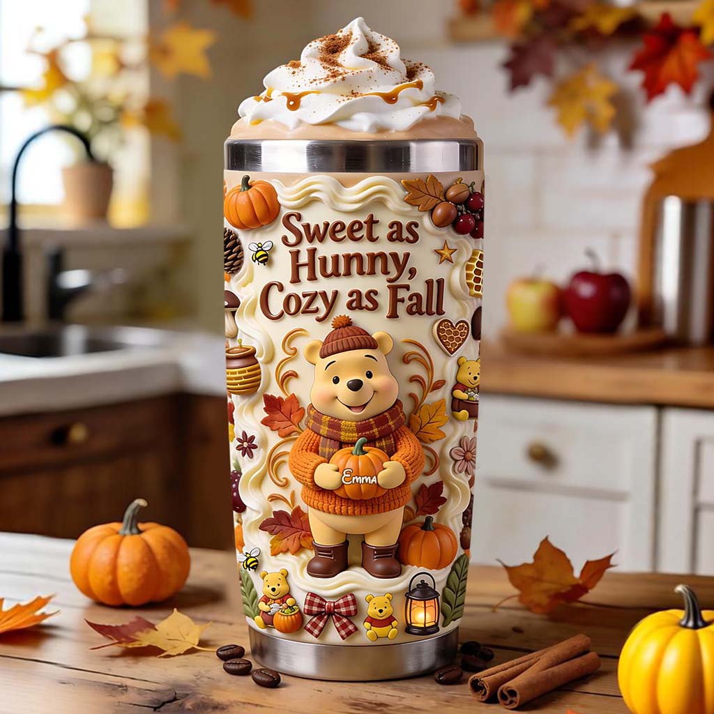 Personalized Yellow Bear Tumbler Cozy Fall Gift for Mom Tumbler GradoCreations