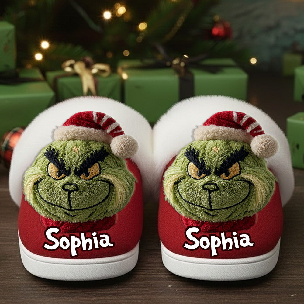 Personalized Grinchmas Slippers with Fur Lining for Christmas Gift Slippers With Fur Lining GradoCreations