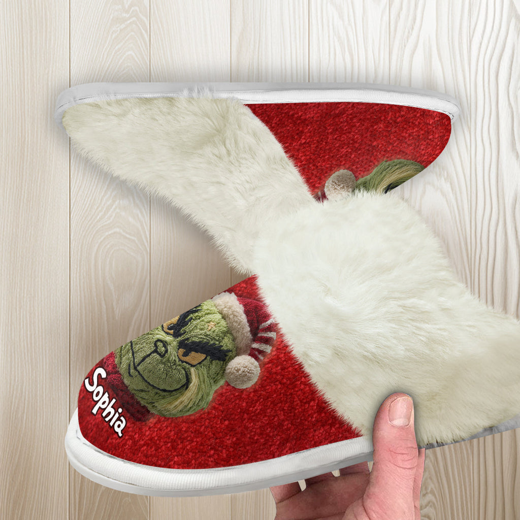 Personalized Grinchmas Slippers with Fur Lining for Christmas Gift Slippers With Fur Lining GradoCreations