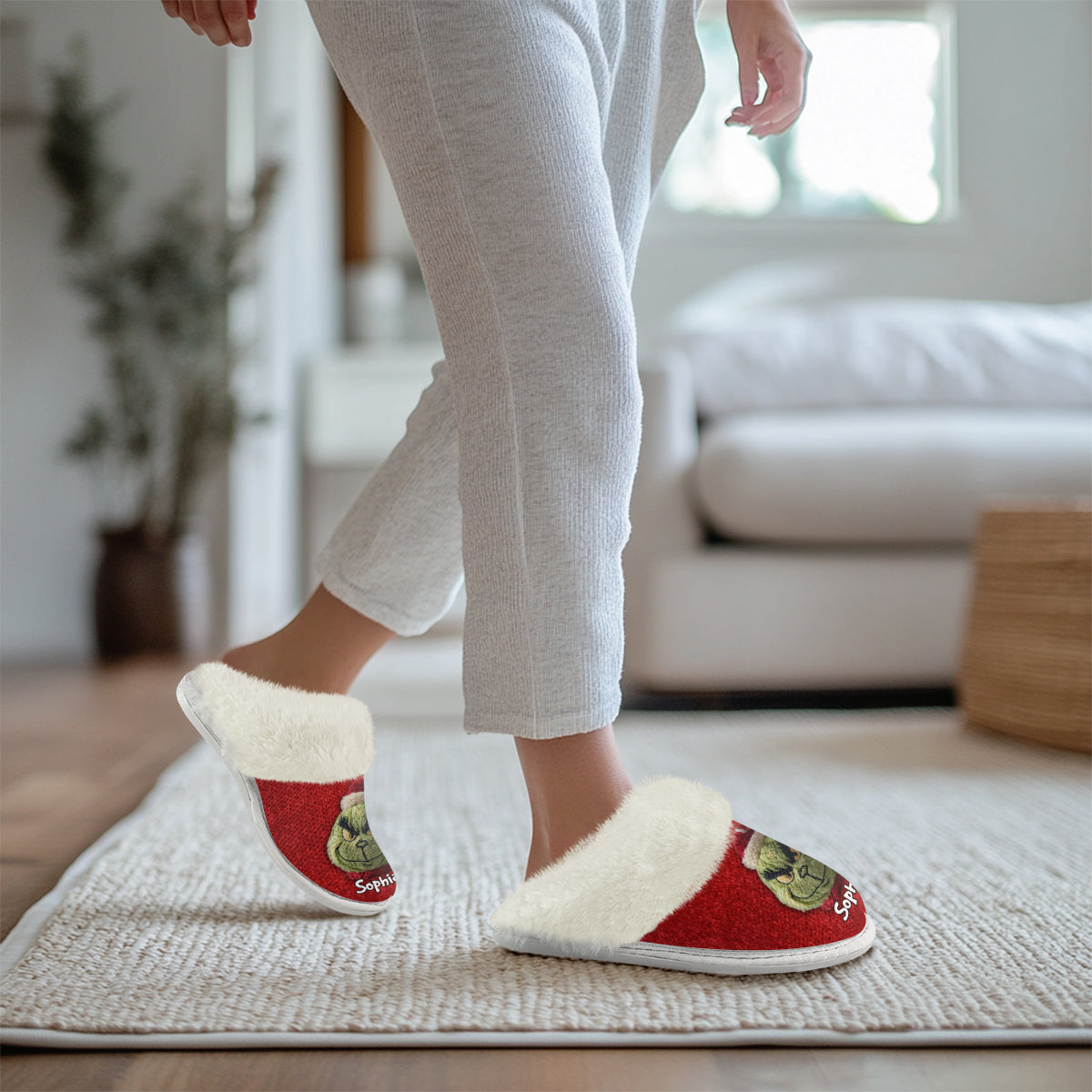 Personalized Grinchmas Slippers with Fur Lining for Christmas Gift Slippers With Fur Lining GradoCreations