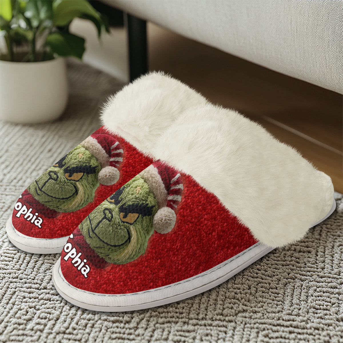 Personalized Grinchmas Slippers with Fur Lining for Christmas Gift Slippers With Fur Lining GradoCreations