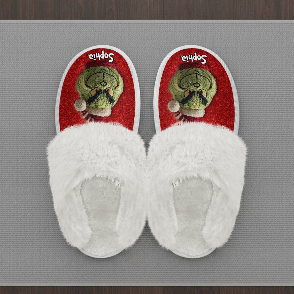Personalized Grinchmas Slippers with Fur Lining for Christmas Gift Slippers With Fur Lining GradoCreations