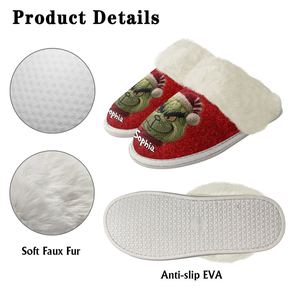Personalized Grinchmas Slippers with Fur Lining for Christmas Gift Slippers With Fur Lining GradoCreations