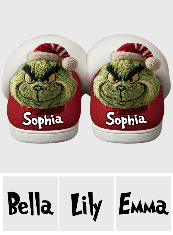 Personalized Grinchmas Slippers with Fur Lining for Christmas Gift Slippers With Fur Lining GradoCreations