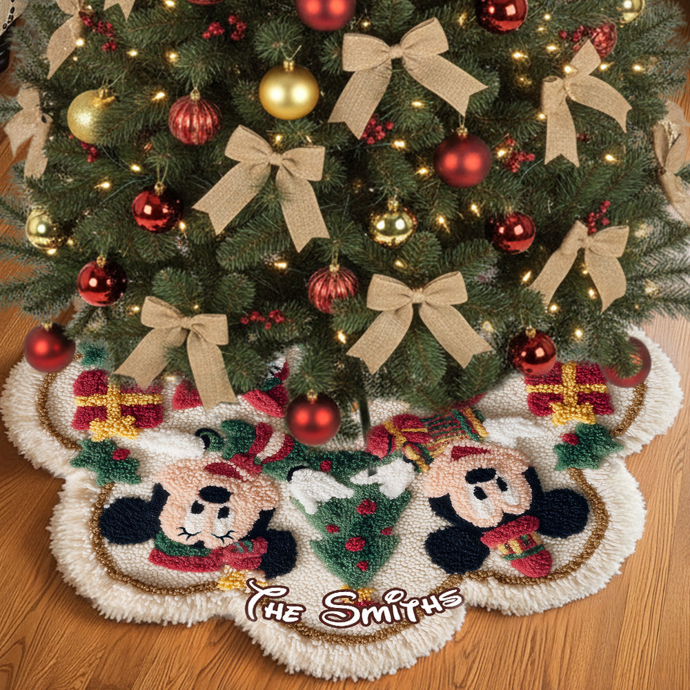 Personalized Mouse Shaped Tree Skirt Custom Name Holiday Decor Shaped Tree Skirt GradoCreations