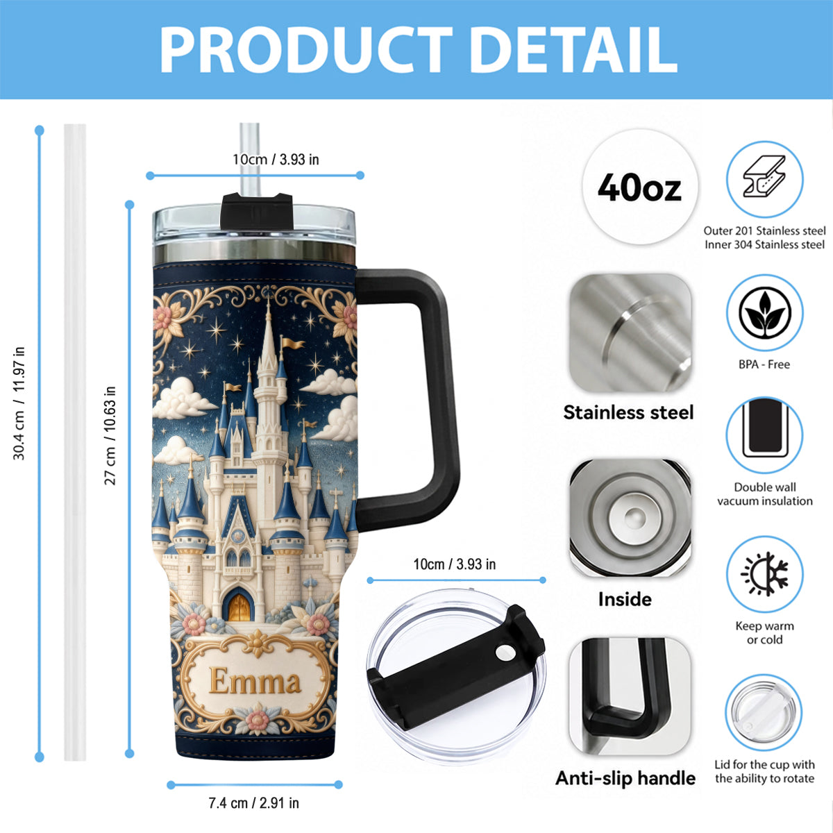 Personalized Dream Trip Tumbler With Handle Custom Name Gift Tumbler With Handle GradoCreations
