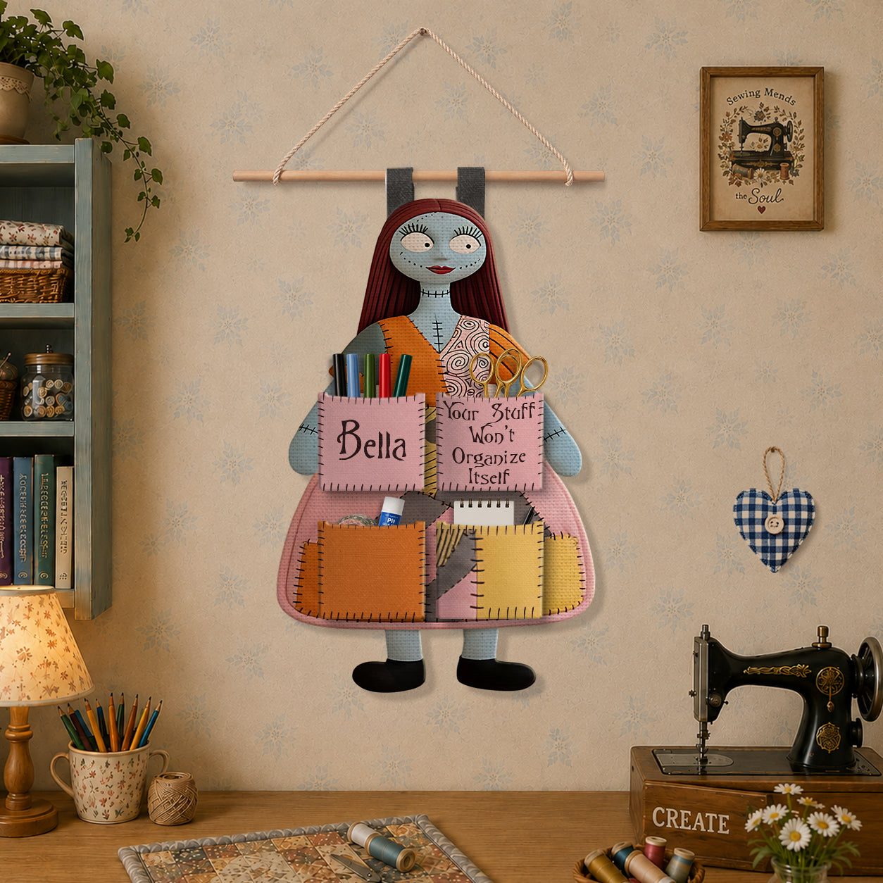 Personalized Nightmare Hanging Organizer with 4 Pockets for Couples Hanging Organizer GradoCreations