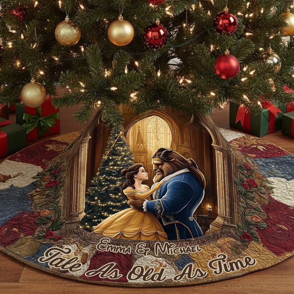 Personalized Christmas Tree Skirt for Couples Unique Design Shaped Tree Skirt GradoCreations