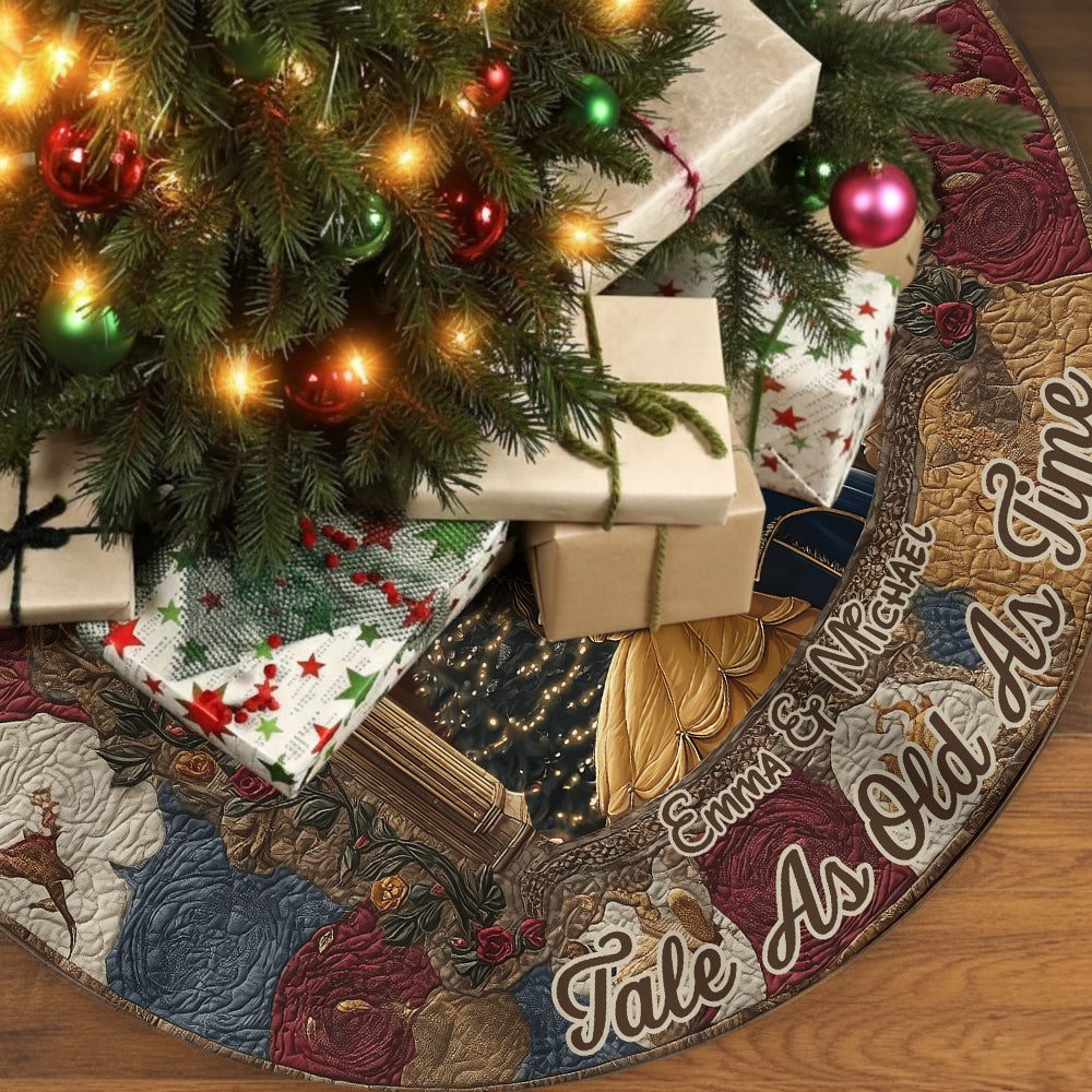 Personalized Christmas Tree Skirt for Couples Unique Design Shaped Tree Skirt GradoCreations
