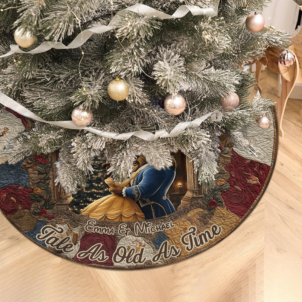 Personalized Christmas Tree Skirt for Couples Unique Design Shaped Tree Skirt GradoCreations