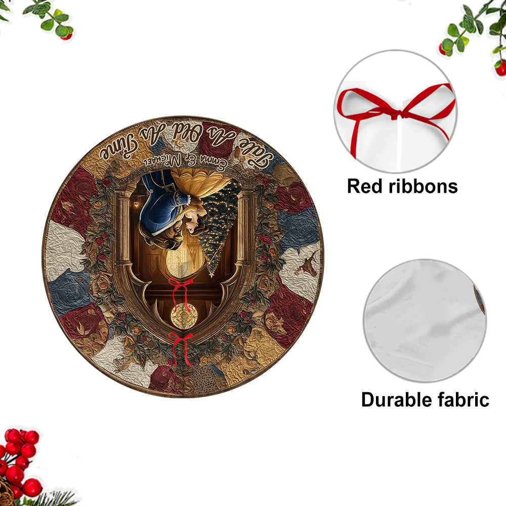 Personalized Christmas Tree Skirt for Couples Unique Design Shaped Tree Skirt GradoCreations