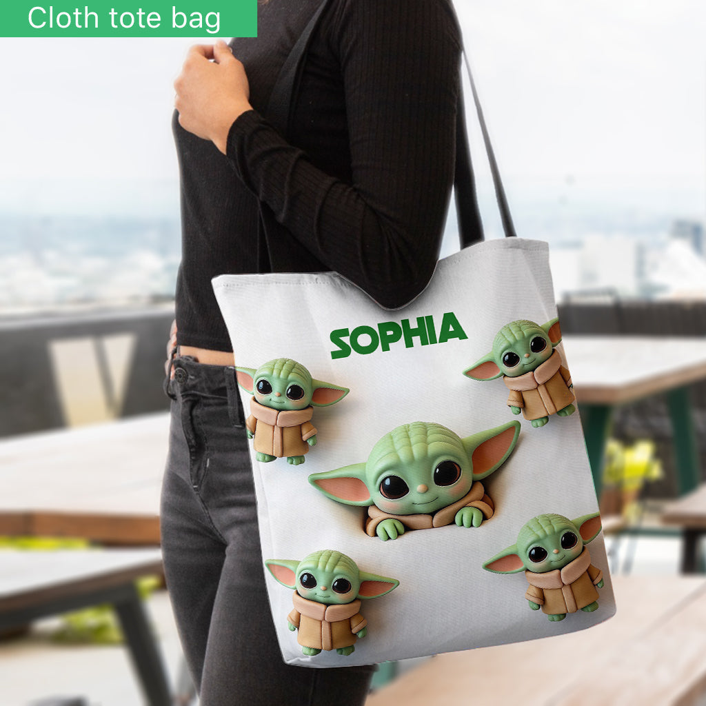 Personalized Baby Yoda Tote Bag Custom Name Gift for Kids Tote Bag GradoCreations