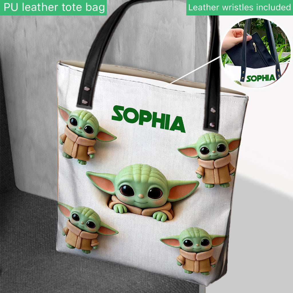 Personalized Baby Yoda Tote Bag Custom Name Gift for Kids Tote Bag GradoCreations