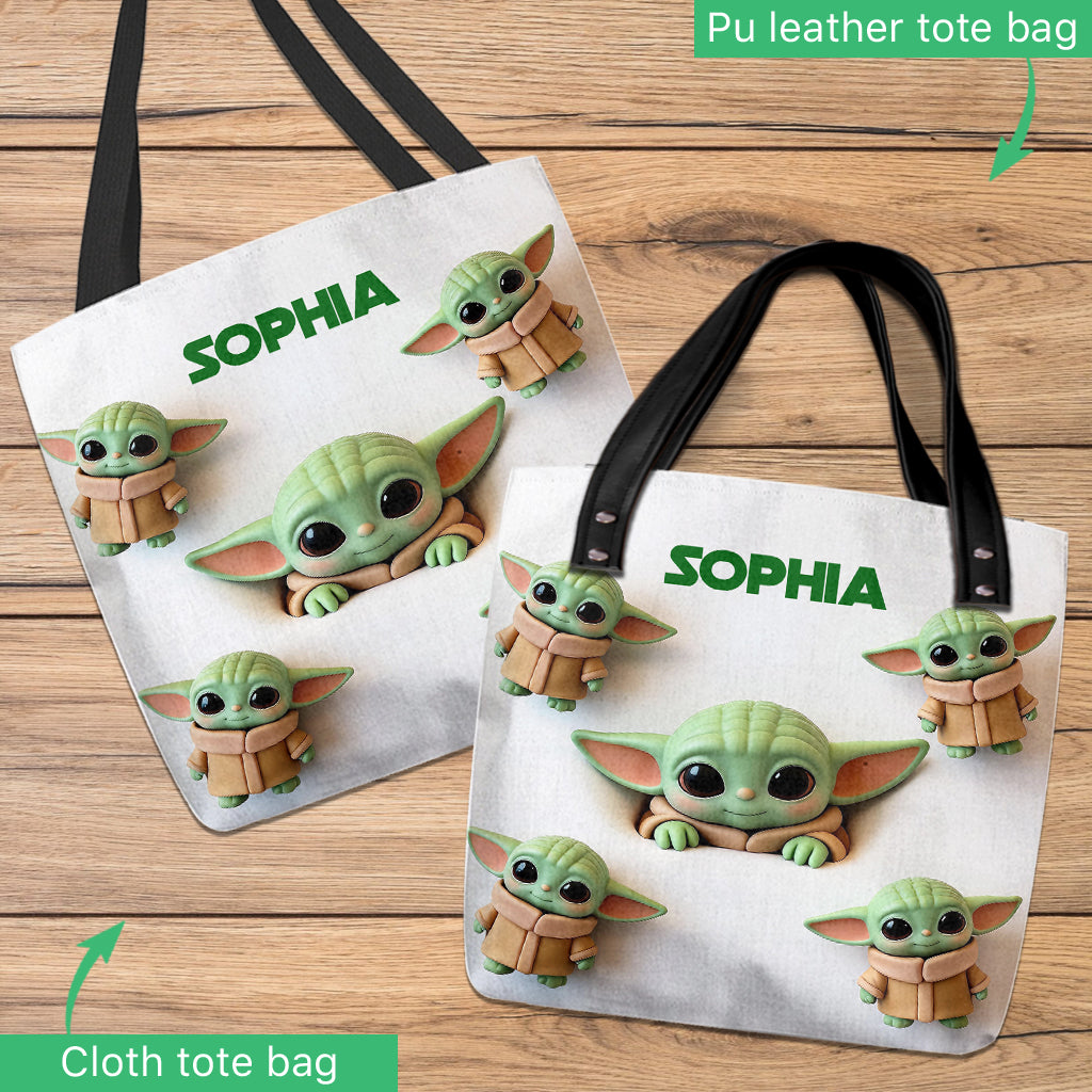 Personalized Baby Yoda Tote Bag Custom Name Gift for Kids Tote Bag GradoCreations