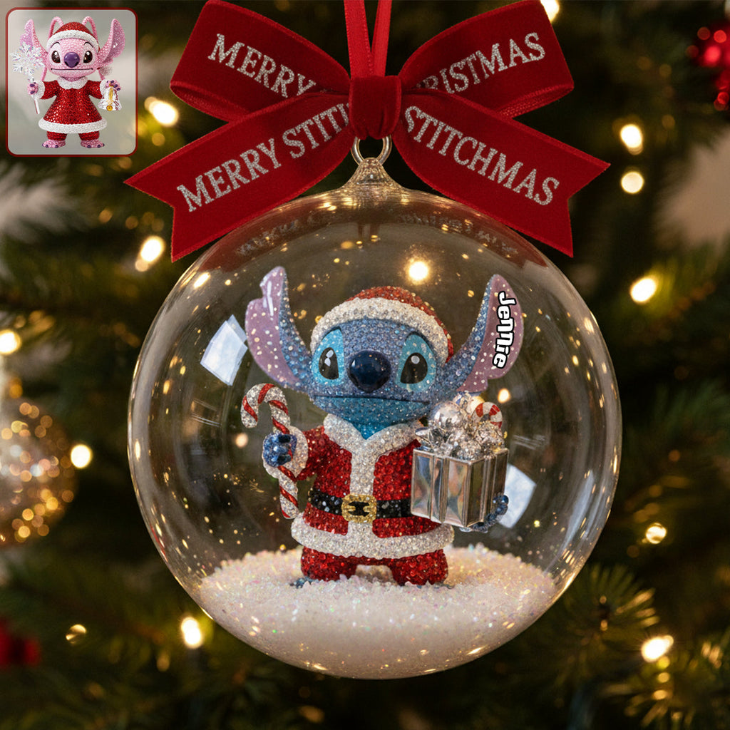Personalized Snow Globe Ornament with Bow | Custom Holiday Gift Snow Globe Ornament With Bow GradoCreations