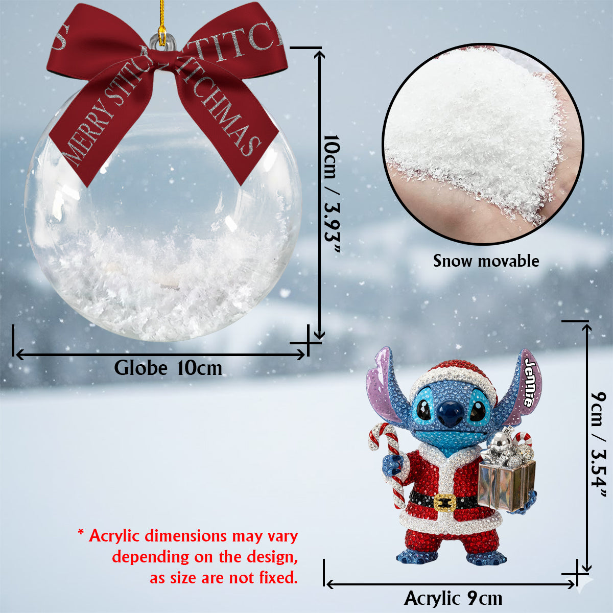 Personalized Snow Globe Ornament with Bow | Custom Holiday Gift Snow Globe Ornament With Bow GradoCreations