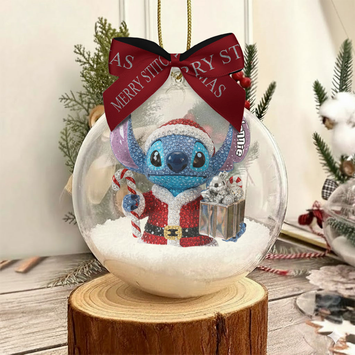 Personalized Snow Globe Ornament with Bow | Custom Holiday Gift Snow Globe Ornament With Bow GradoCreations