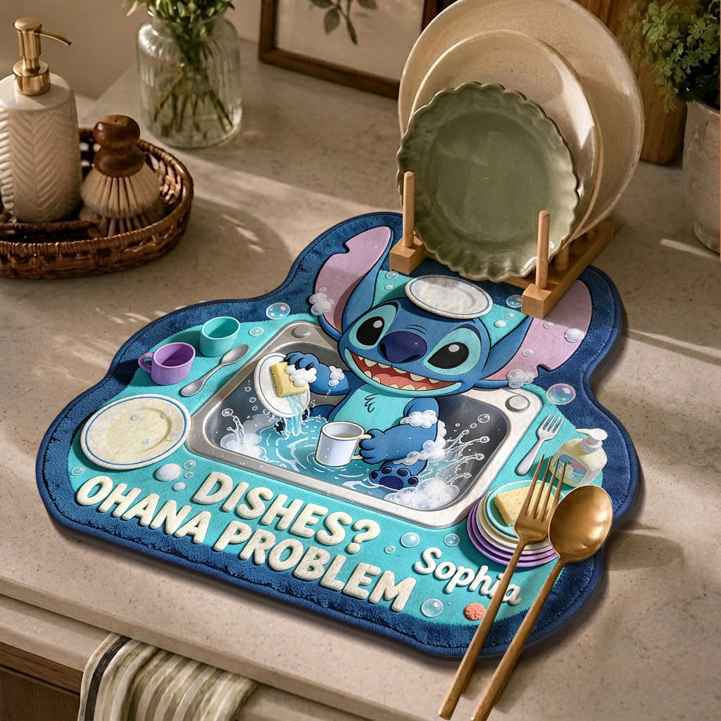 Personalized Ohana Drying Mat with Cute Stitch Design for Home Drying Mat GradoCreations