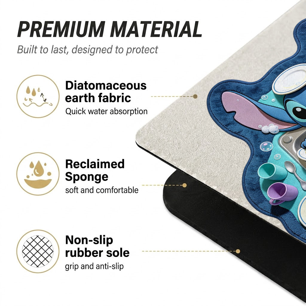Personalized Ohana Drying Mat with Cute Stitch Design for Home Drying Mat GradoCreations