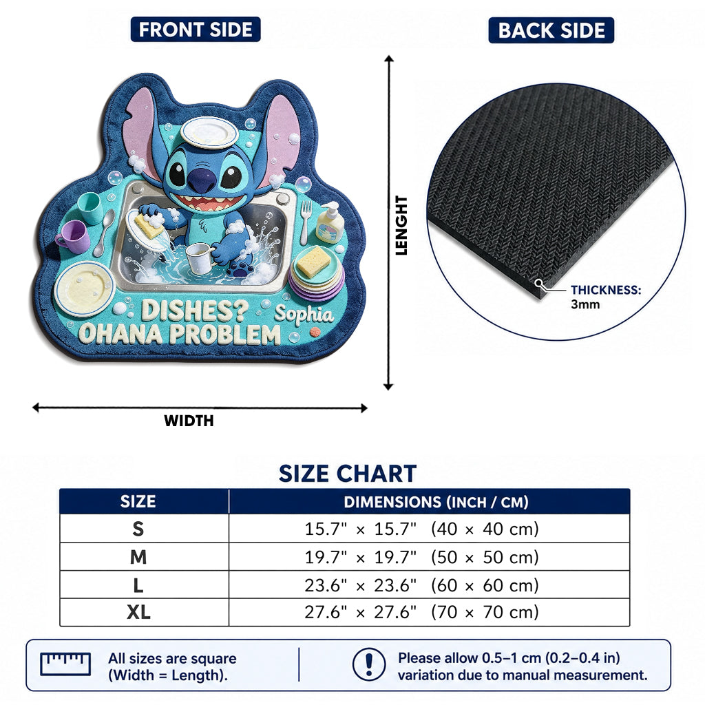 Personalized Ohana Drying Mat with Cute Stitch Design for Home Drying Mat GradoCreations