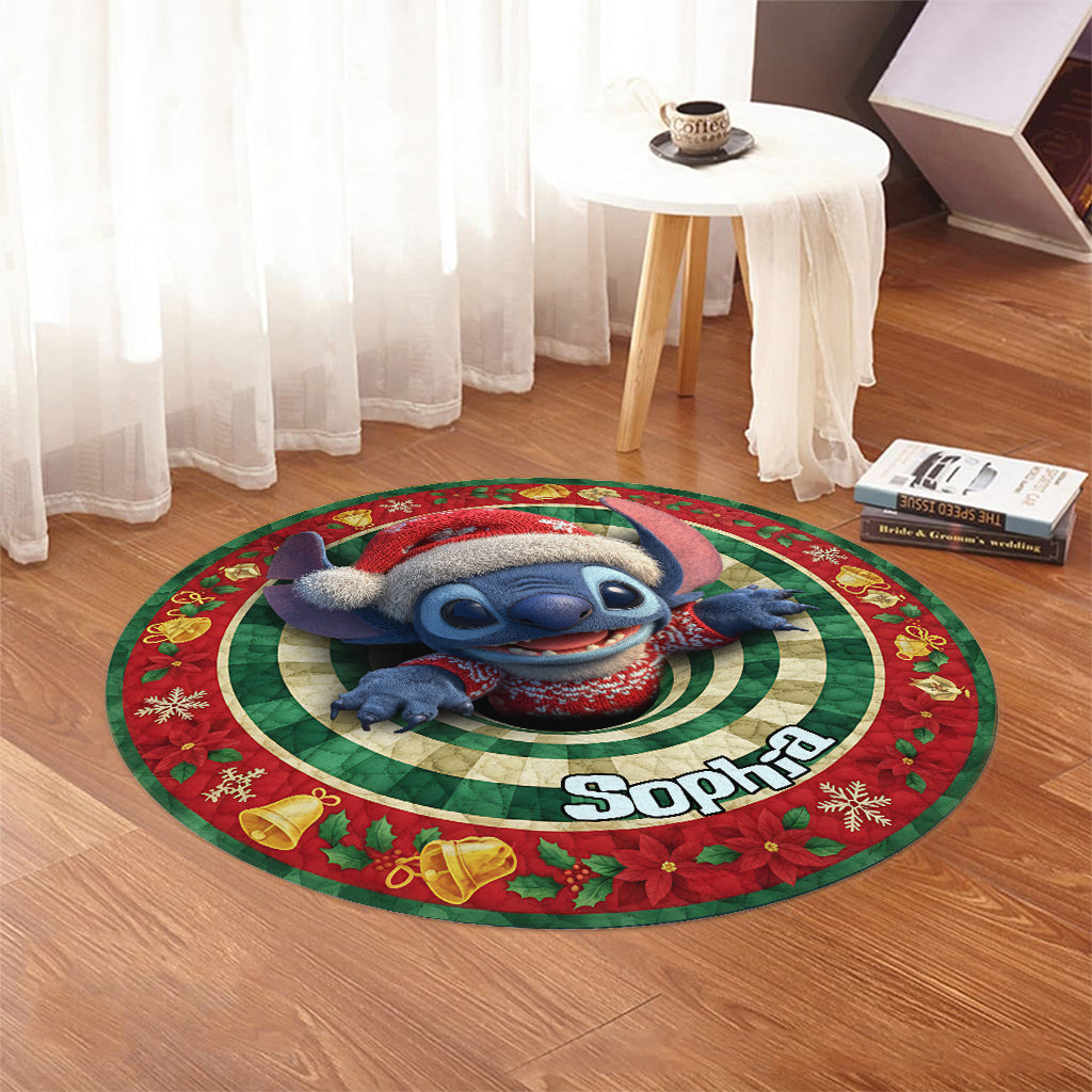 Personalized Ohana Round Rug with Stitch Design for Family Home Round Rug GradoCreations