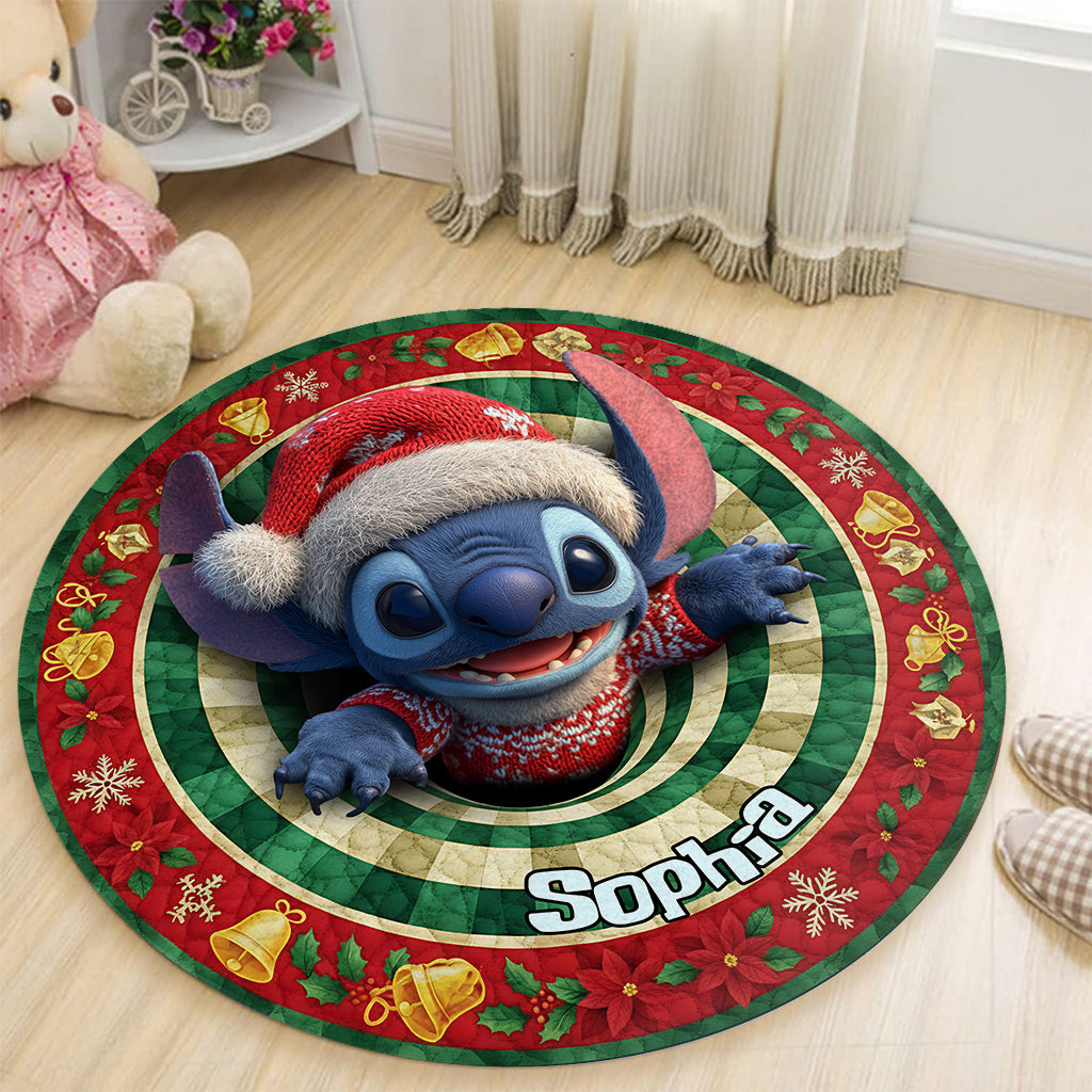 Personalized Ohana Round Rug with Stitch Design for Family Home Round Rug GradoCreations