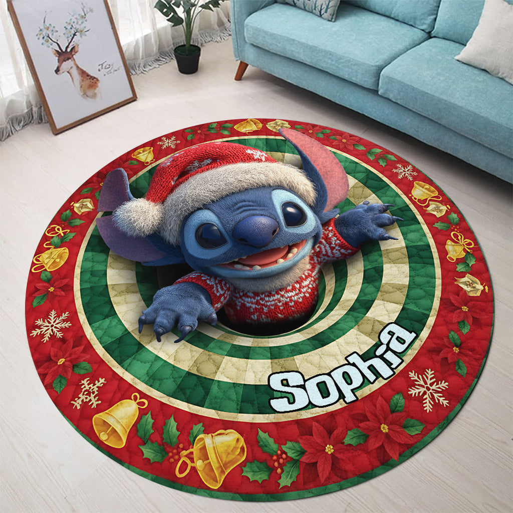 Personalized Ohana Round Rug with Stitch Design for Family Home Round Rug GradoCreations