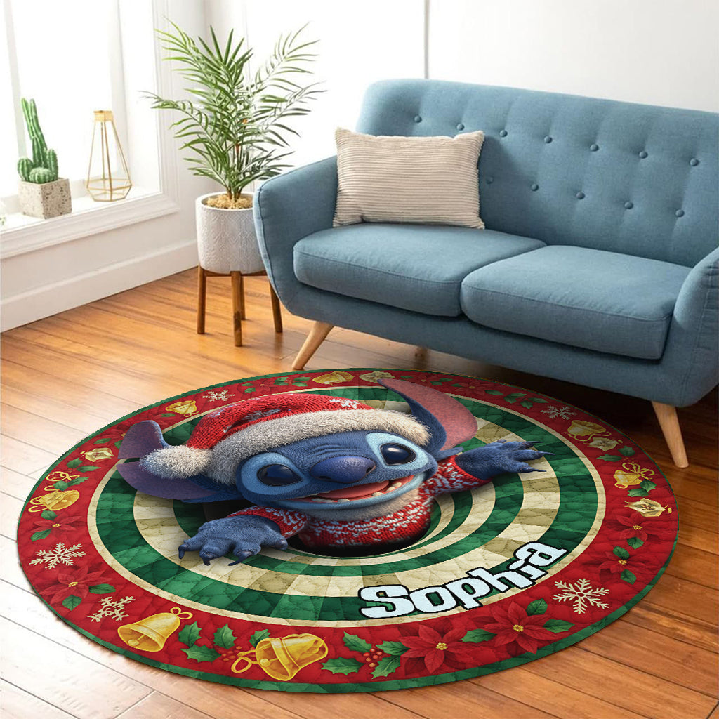 Personalized Ohana Round Rug with Stitch Design for Family Home Round Rug GradoCreations
