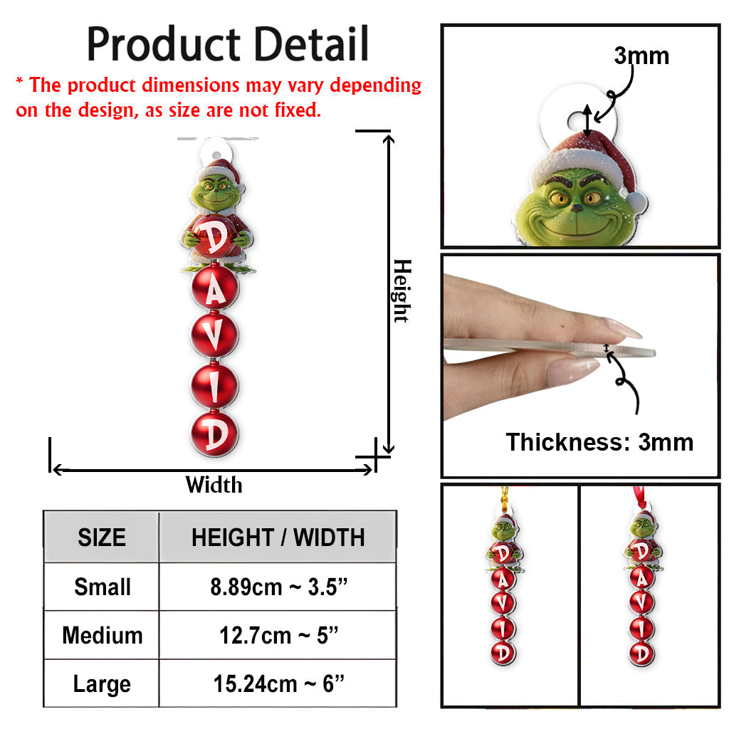 Personalized Grinchmas Transparent Ornament for Christmas Gift One-sided Ornament GradoCreations