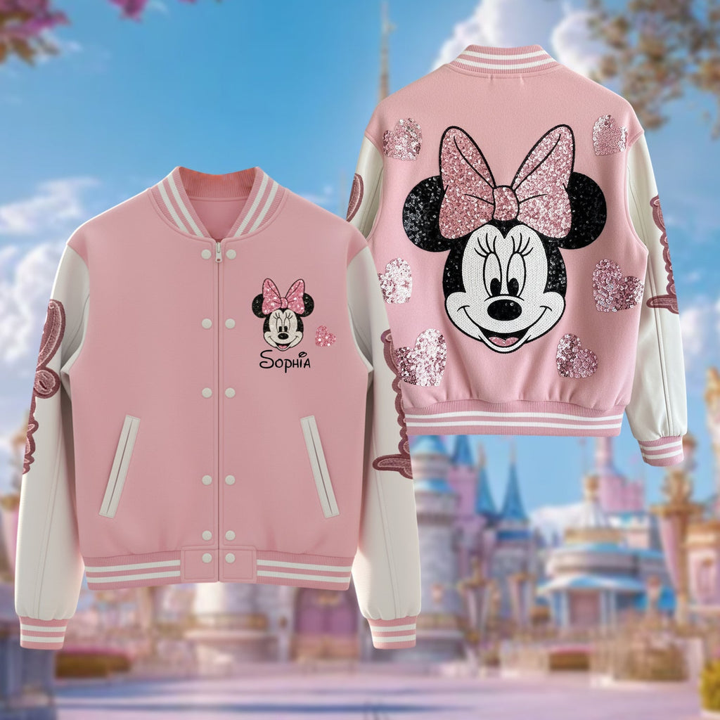Personalized Minnie Mouse Varsity Jacket Custom Name Gift for Kids Varsity Jacket GradoCreations