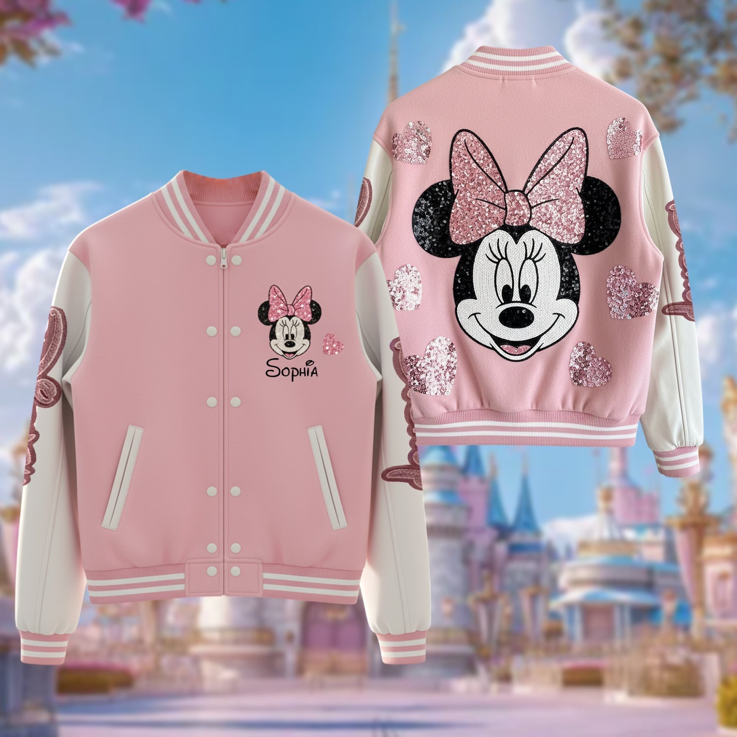 Personalized Minnie Mouse Varsity Jacket Custom Name Gift for Kids Varsity Jacket GradoCreations