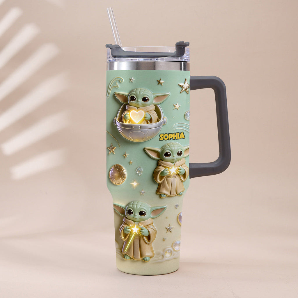 Personalized Baby Yoda Tumbler with Plush Charm Gift for Kids Tumbler With Plush Charm GradoCreations